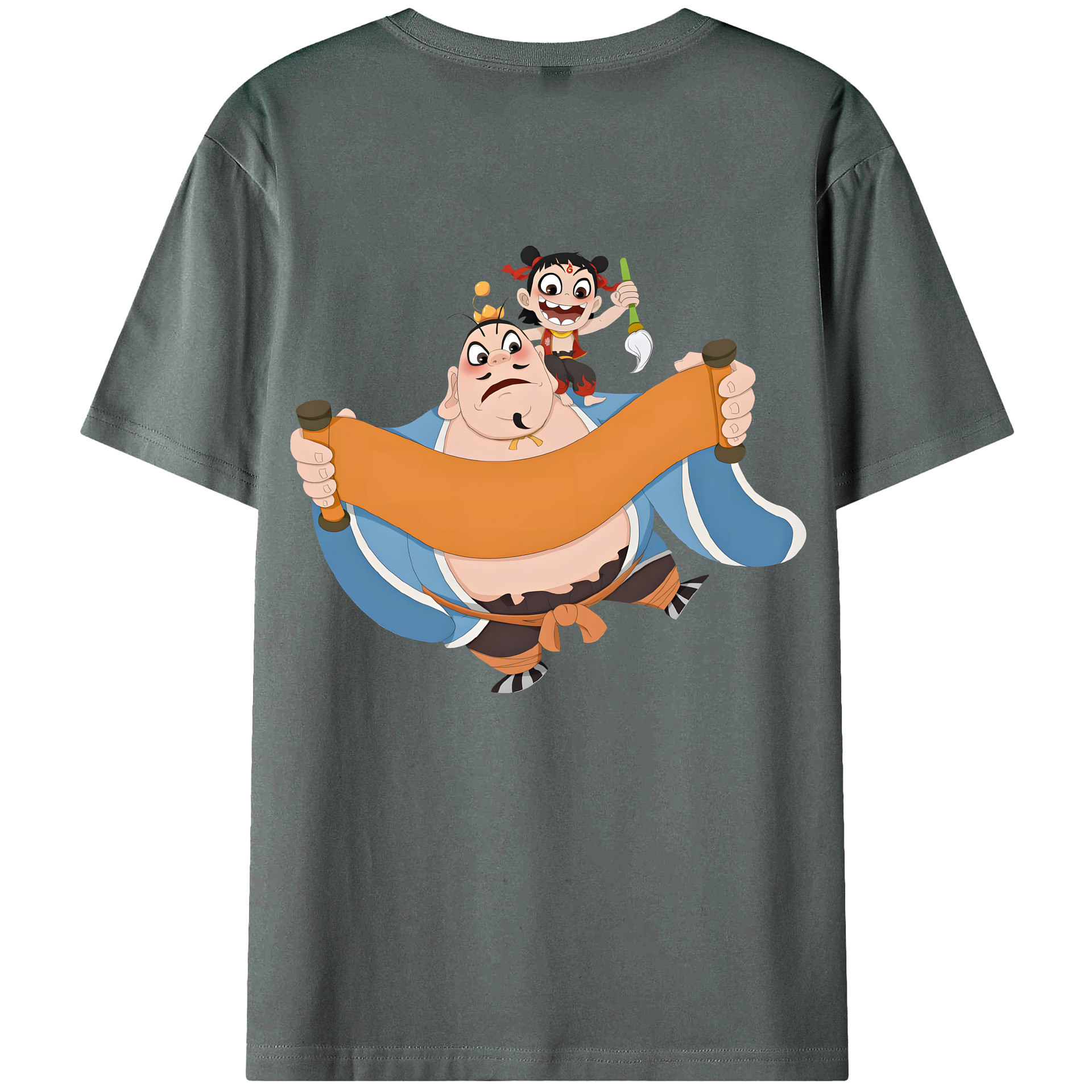 （画像用） Ne Zha 2 ナタ 魔童の大暴れ 綿100％ メンズ半袖Tシャツ（バックプリント） 通気性